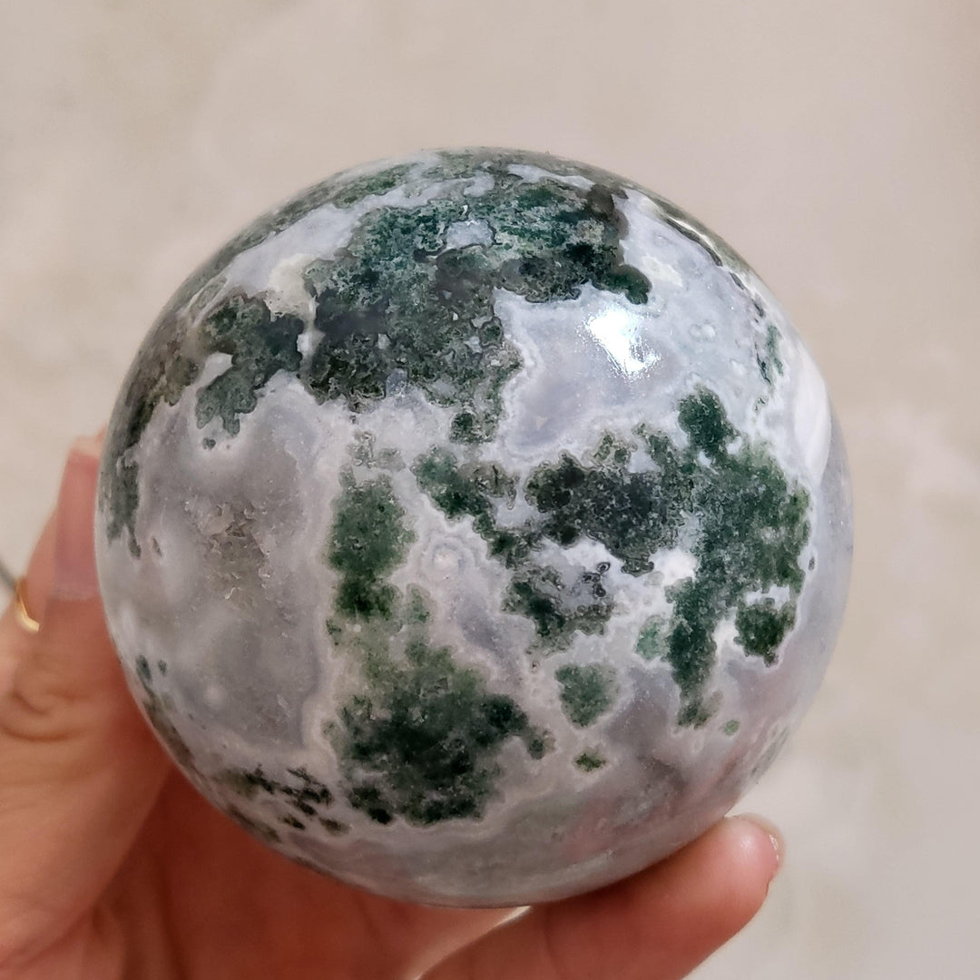 Moss Agate Geode Sphere