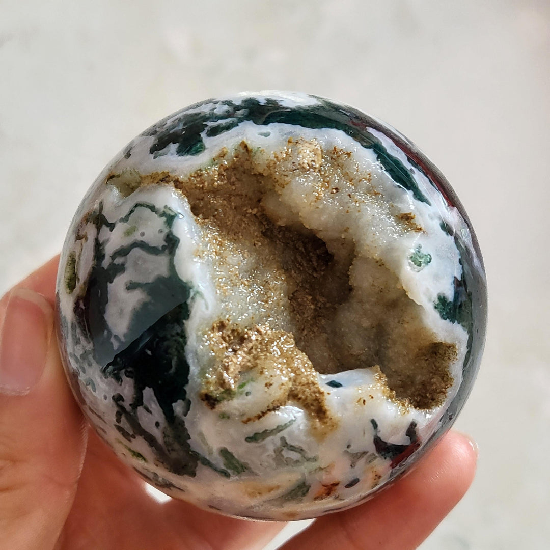 Moss Agate Geode Sphere