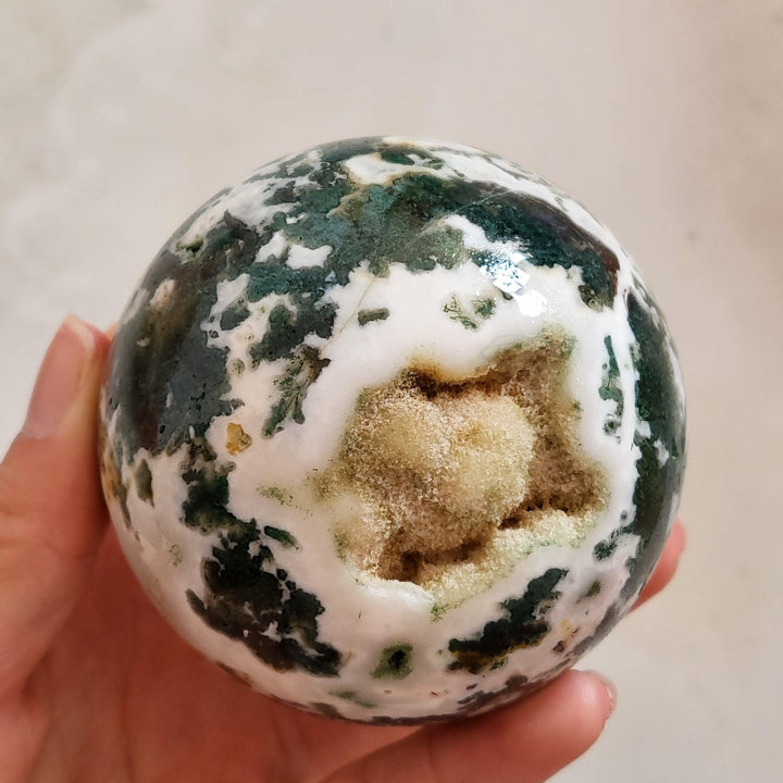 Moss Agate Geode Sphere