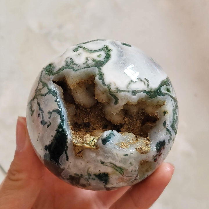 Moss Agate Geode Sphere