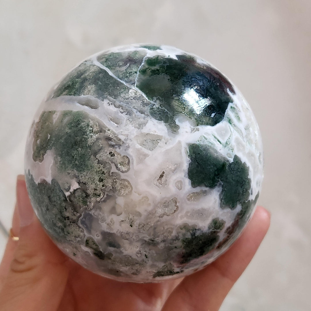 Moss Agate Geode Sphere