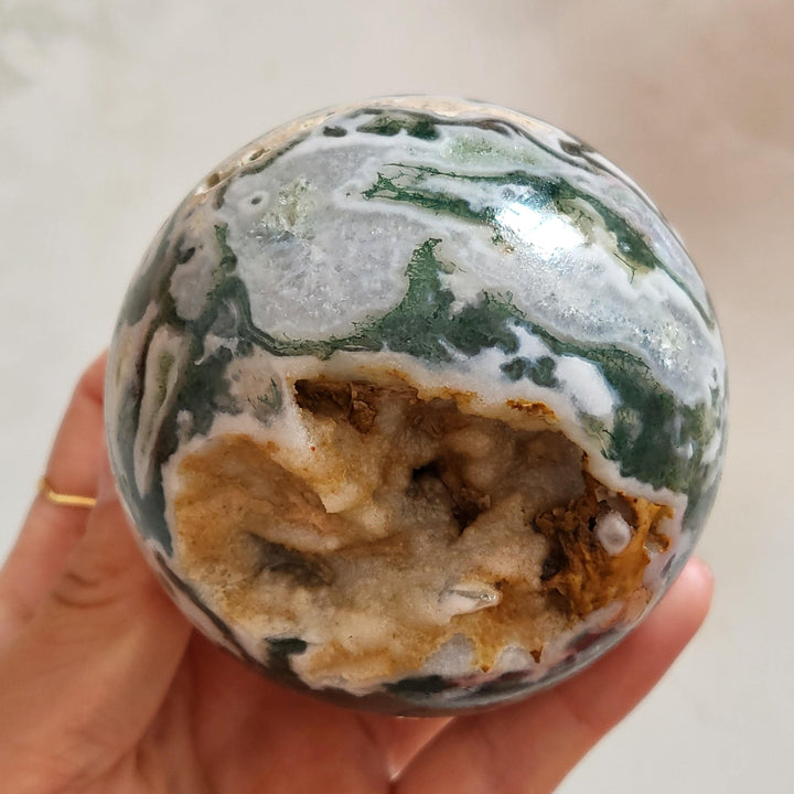 Moss Agate Geode Sphere