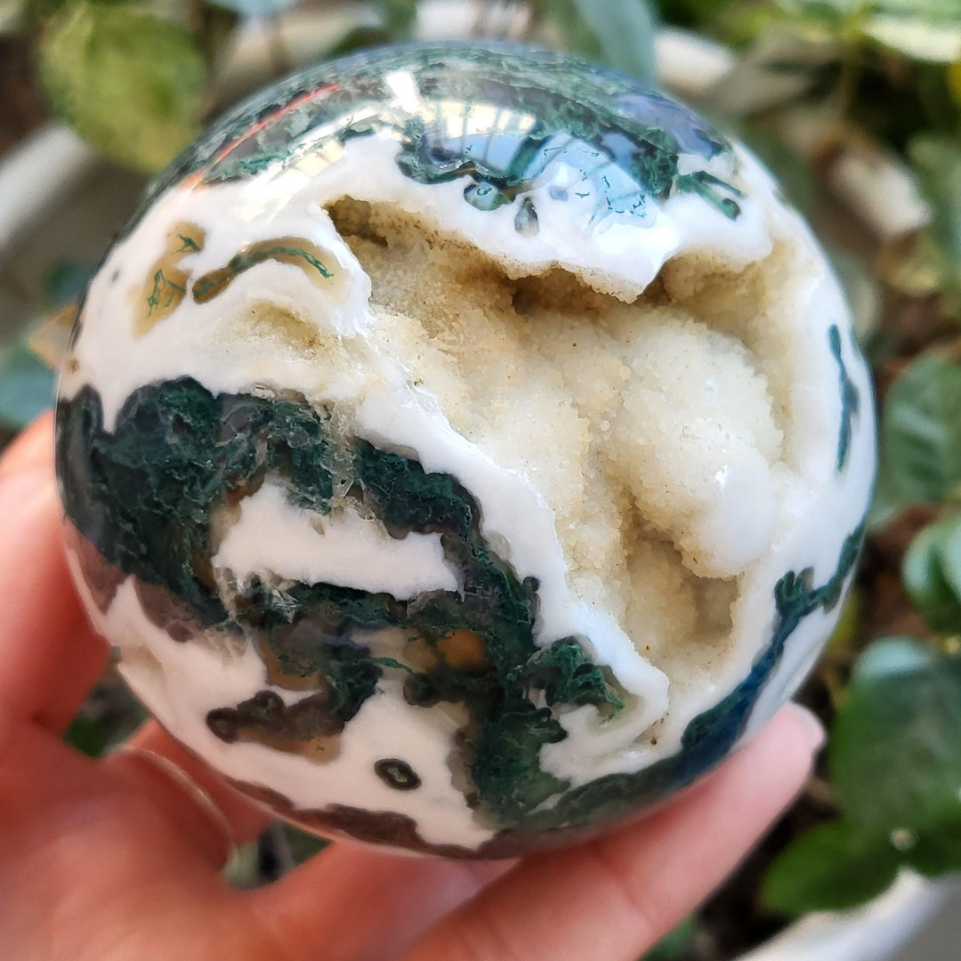 Moss Agate Geode Sphere