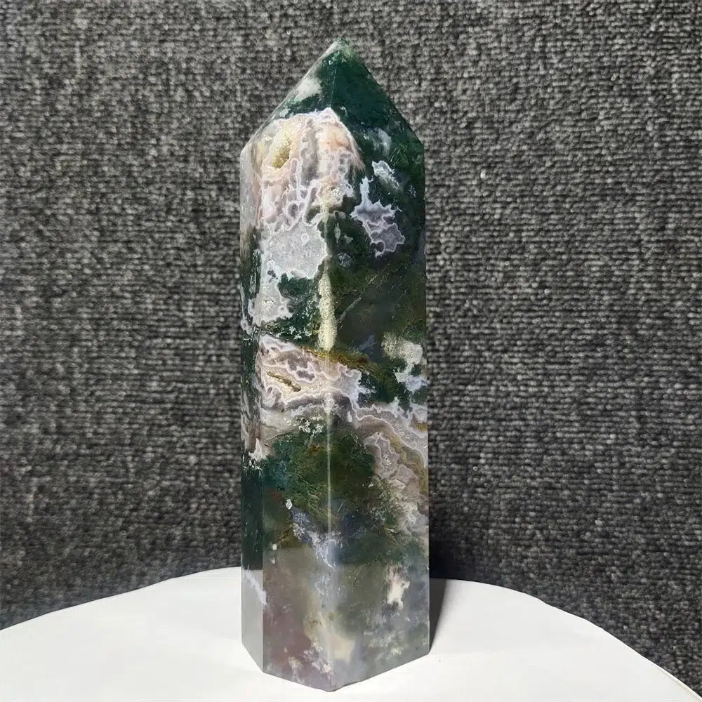 Moss Agate Geode Tower