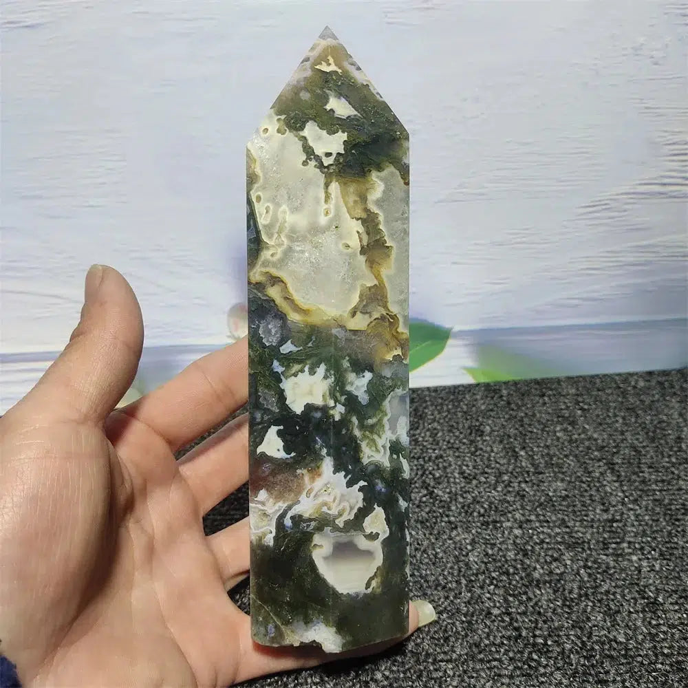 Moss Agate Geode Tower