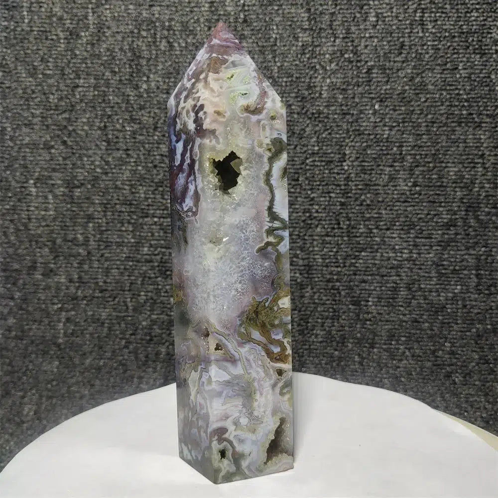 Moss Agate Geode Tower