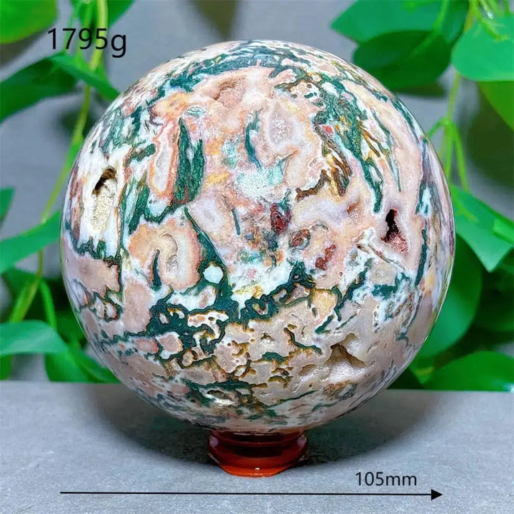 Moss Agate Sphere + Stand