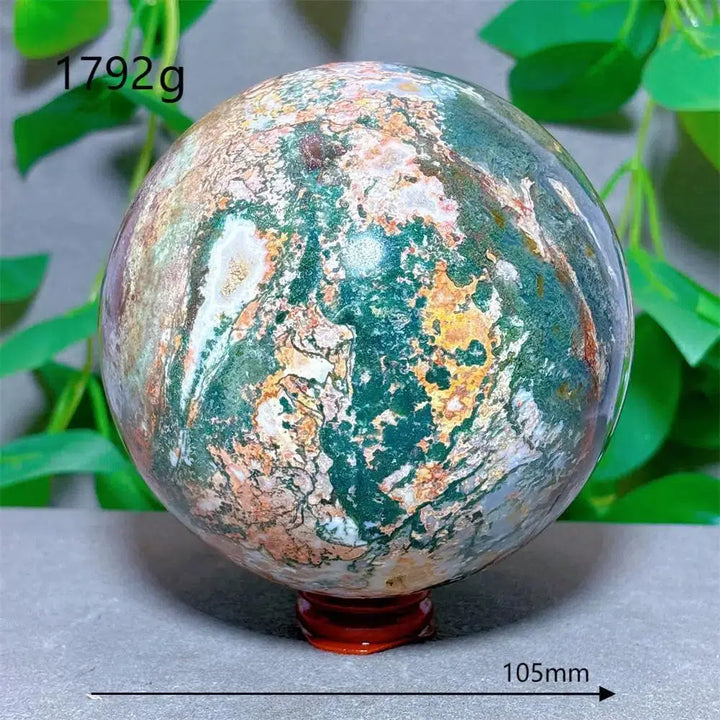 Moss Agate Sphere + Stand