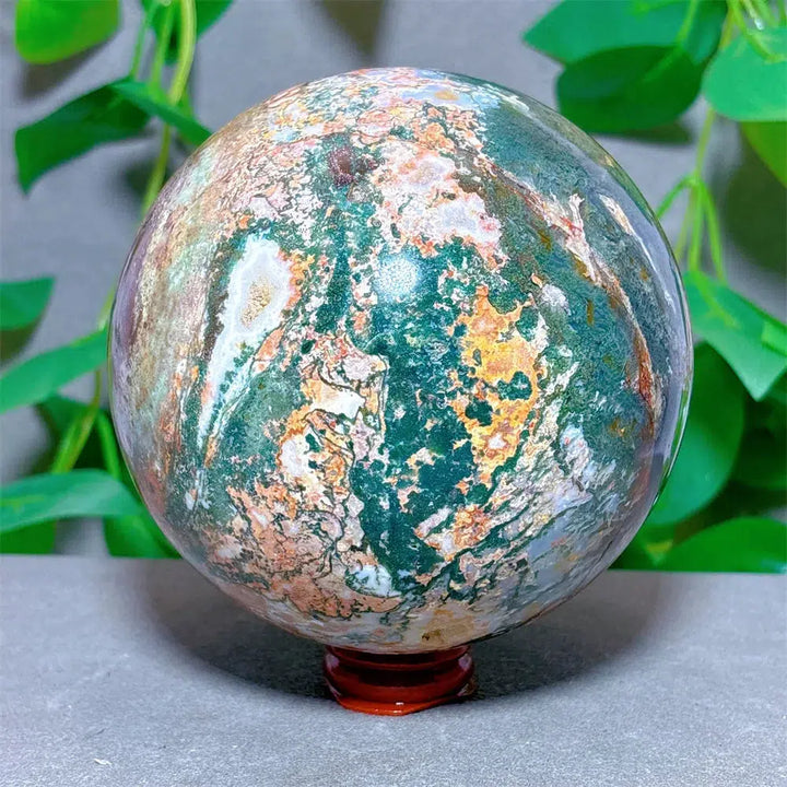 Moss Agate Sphere + Stand