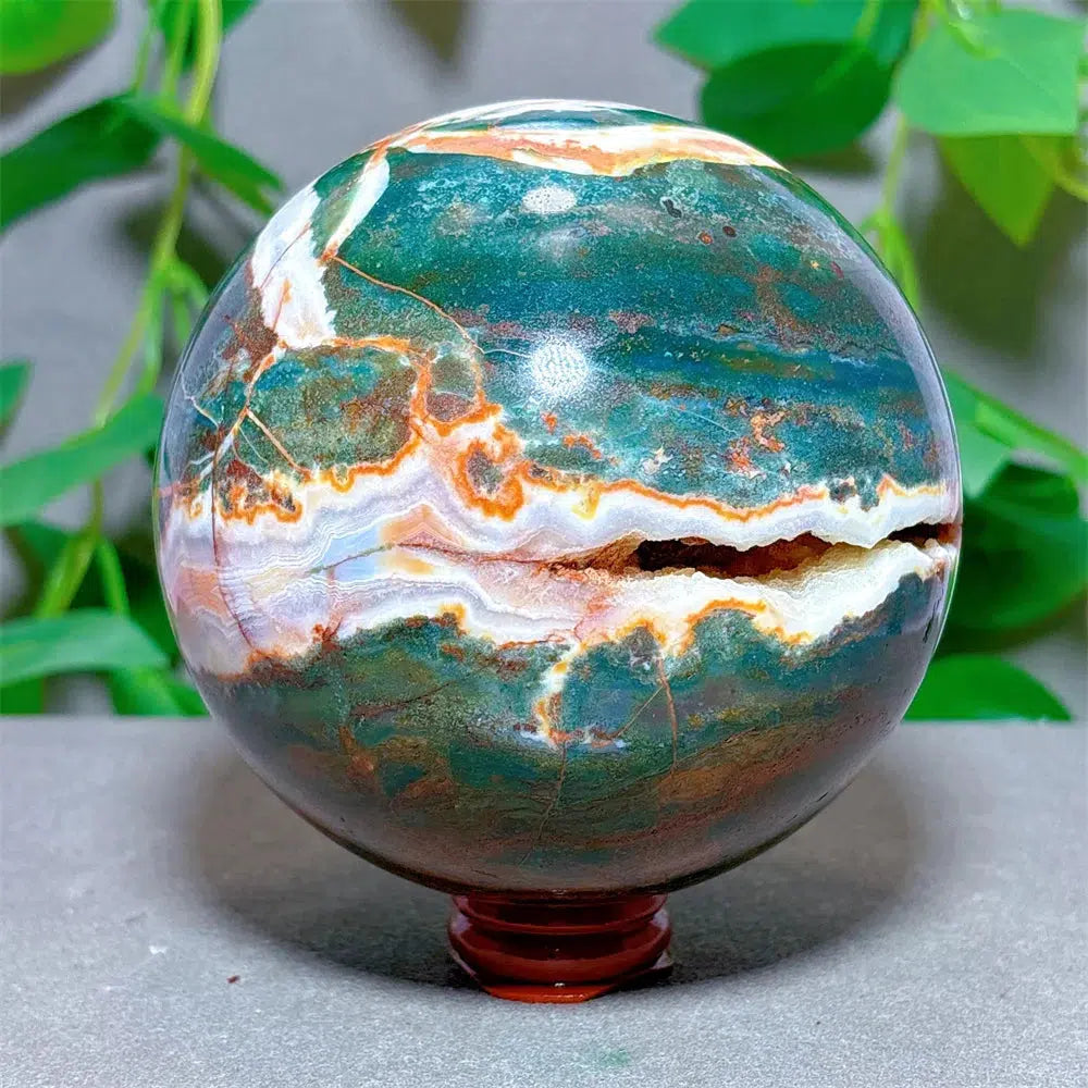 Moss Agate Sphere + Stand