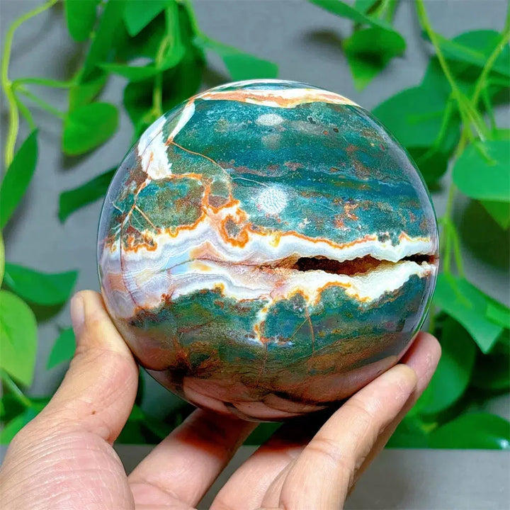 Moss Agate Sphere + Stand