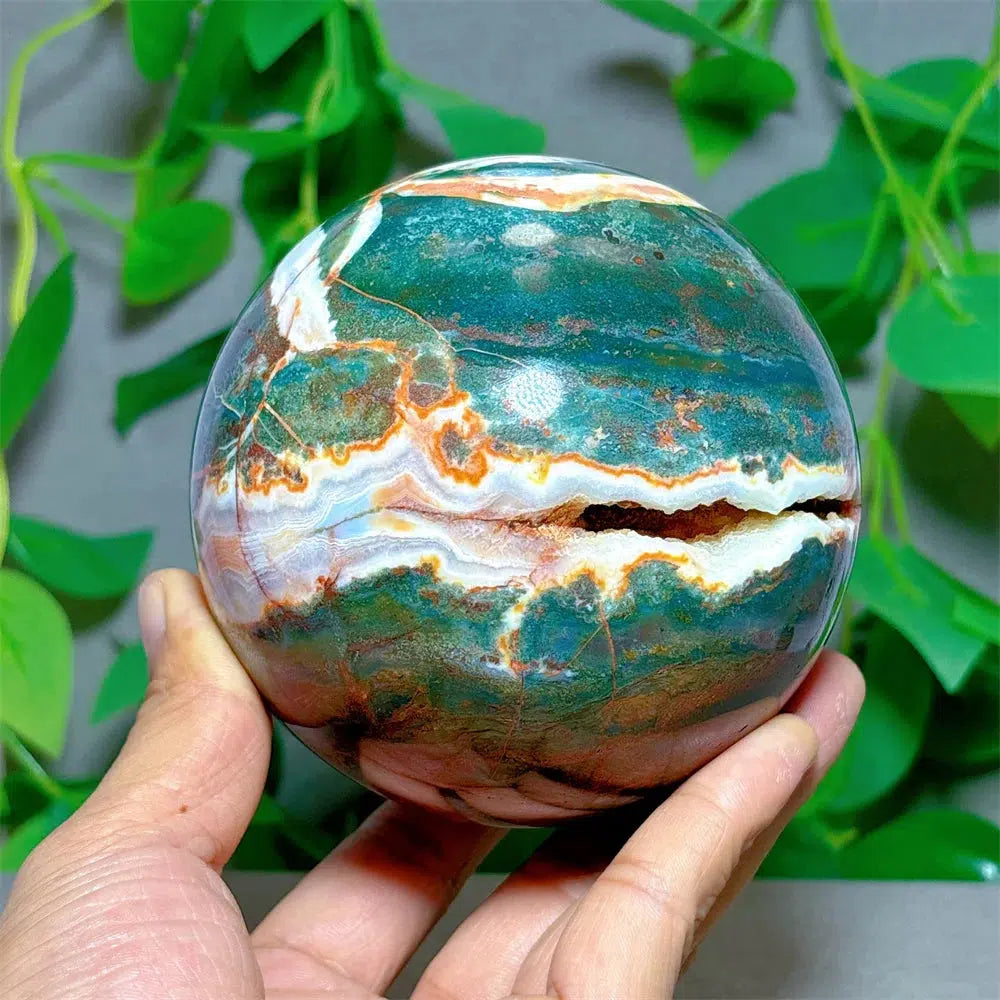 Moss Agate Sphere + Stand