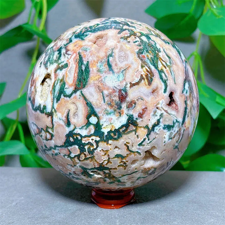 Moss Agate Sphere + Stand