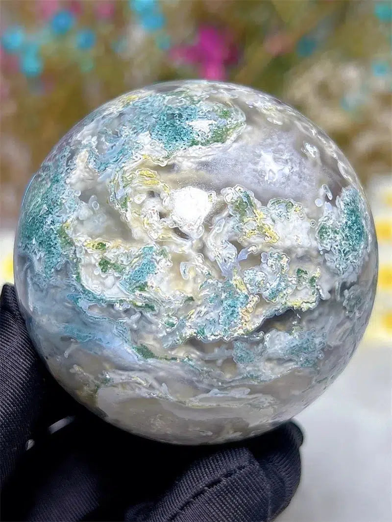 Moss Agate Sphere With Druzy