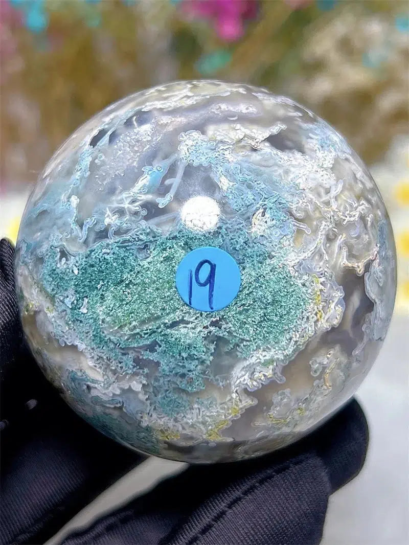 Moss Agate Sphere With Druzy