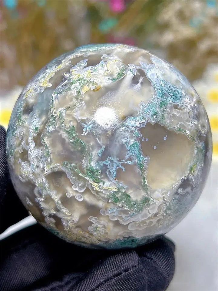 Moss Agate Sphere With Druzy