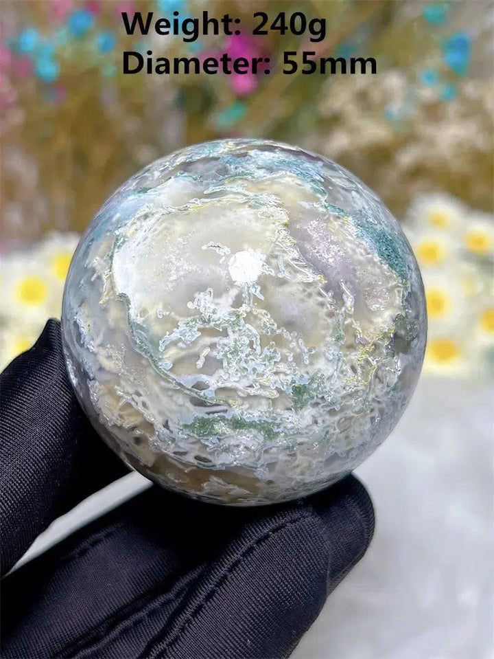 Moss Agate Sphere With Druzy