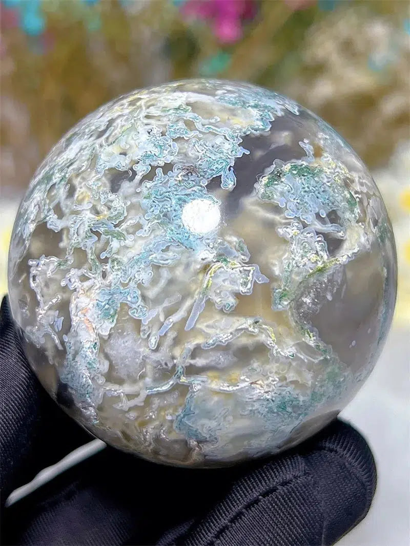 Moss Agate Sphere With Druzy