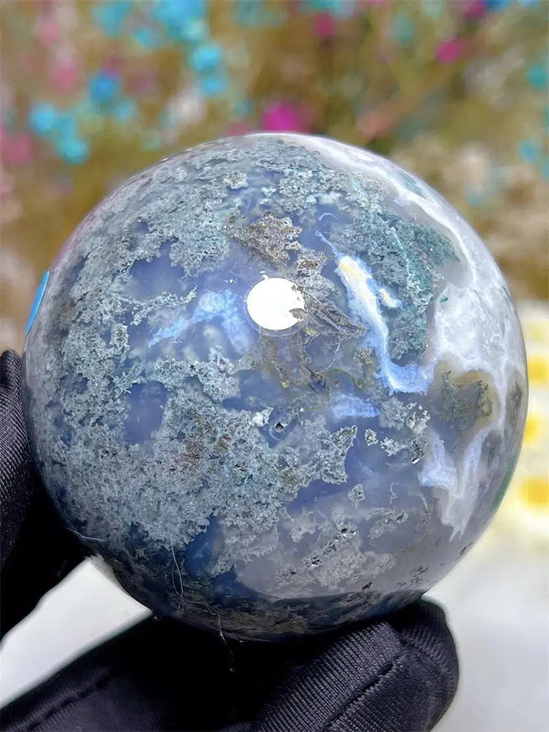 Moss Agate Sphere With Druzy