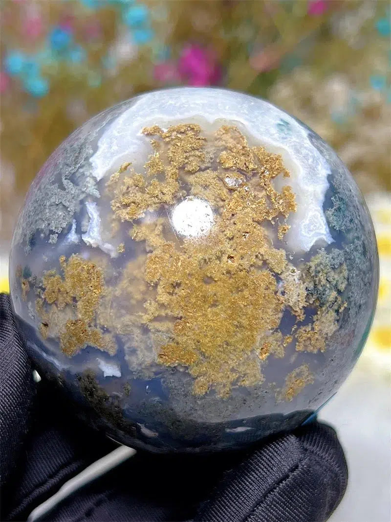 Moss Agate Sphere With Druzy