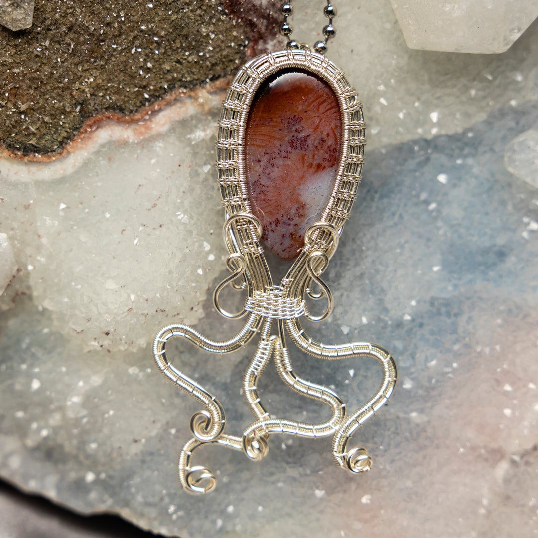 Moss Agate "Squid" Wire Wrap Crystal Pendant