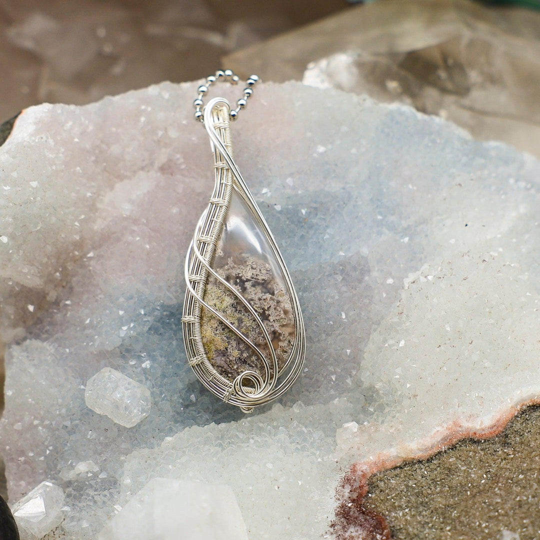 Moss Agate Wire Wrap Pendant - 2.25"