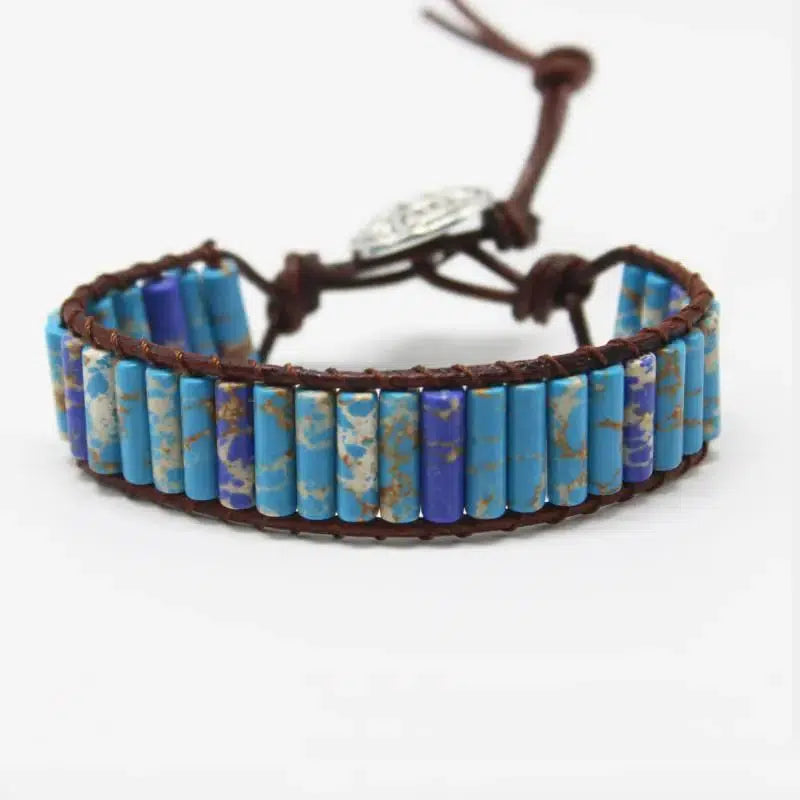 Multicolor Gemstone & Leather Gypsy Beaded Adjustable Bracelet