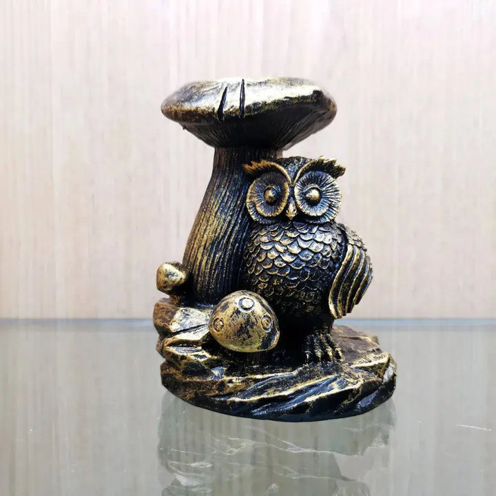 Mushroom & Owl Statue Resin Sphere Stand