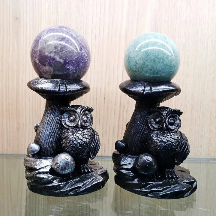 Mushroom & Owl Statue Resin Sphere Stand