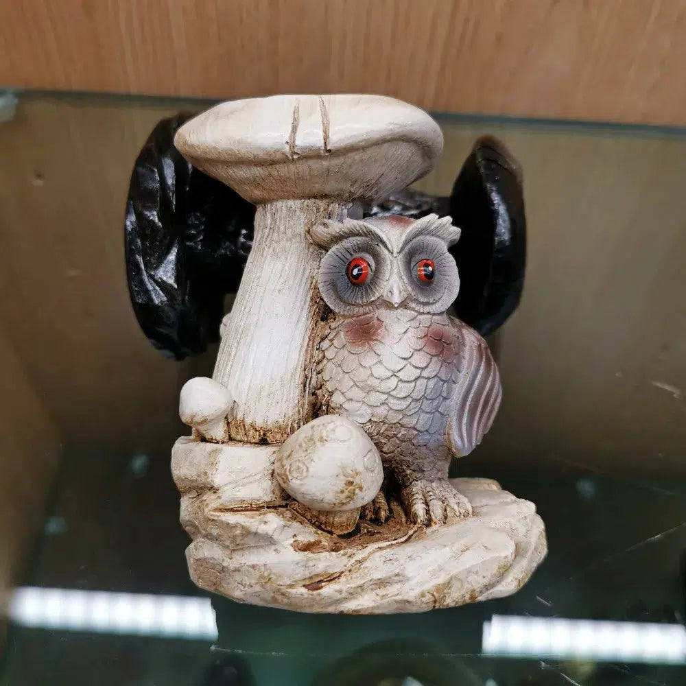 Mushroom & Owl Statue Resin Sphere Stand