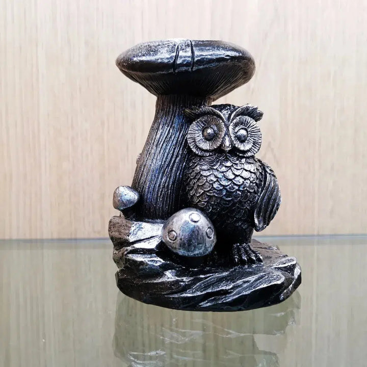 Mushroom & Owl Statue Resin Sphere Stand