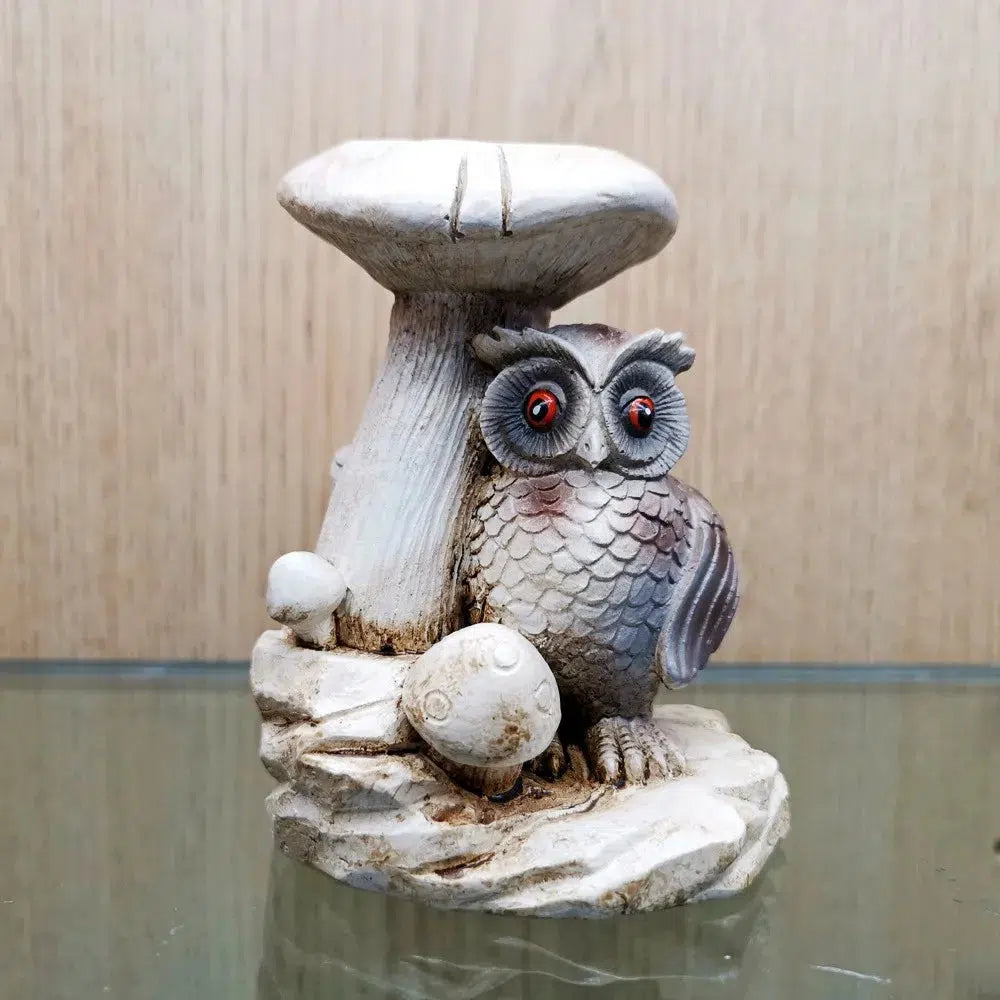 Mushroom & Owl Statue Resin Sphere Stand