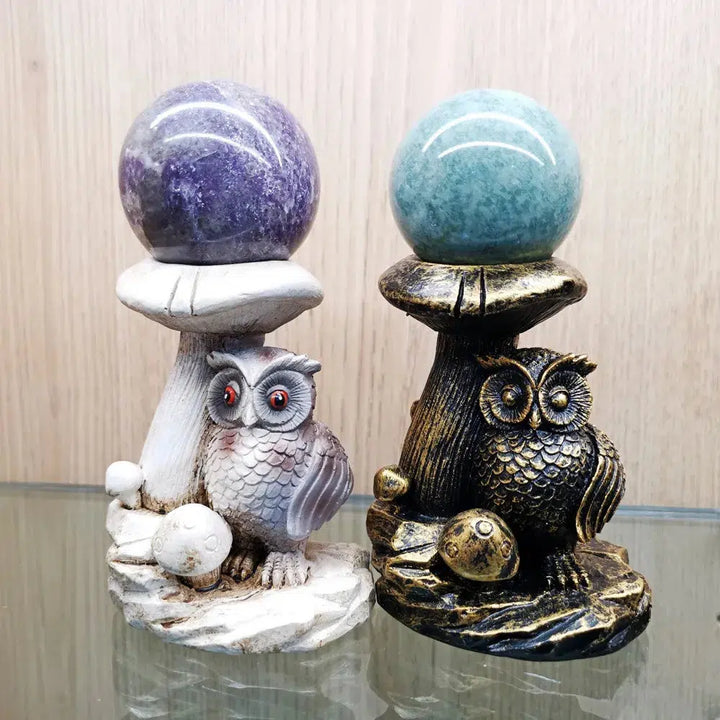 Mushroom & Owl Statue Resin Sphere Stand