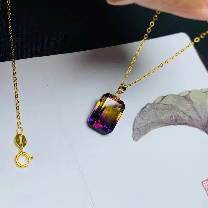 Natural Ametrine Pendant with 18k Gold Chain