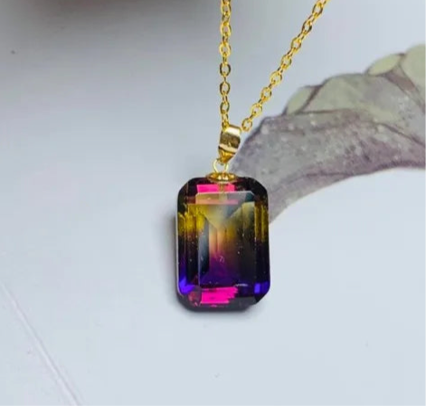 Natural Ametrine Pendant with 18k Gold Chain