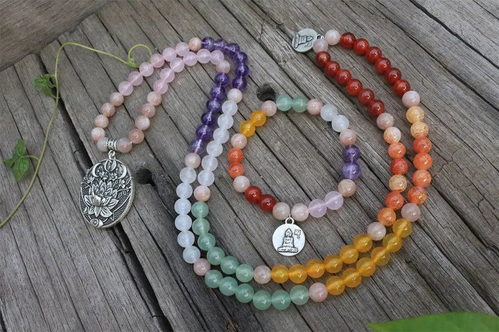 Natural Crystal 108 Bead Mala Necklaces & Bracelet Sets