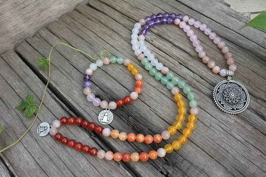 Natural Crystal 108 Bead Mala Necklaces & Bracelet Sets