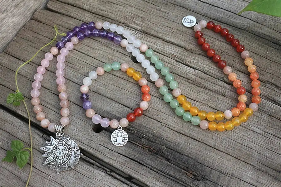 Natural Crystal 108 Bead Mala Necklaces & Bracelet Sets