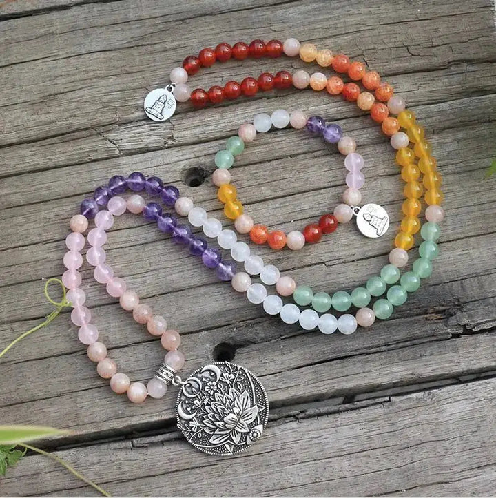 Natural Crystal 108 Bead Mala Necklaces & Bracelet Sets