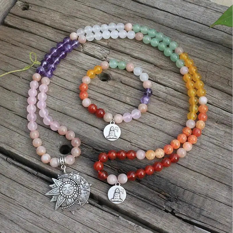 Natural Crystal 108 Bead Mala Necklaces & Bracelet Sets