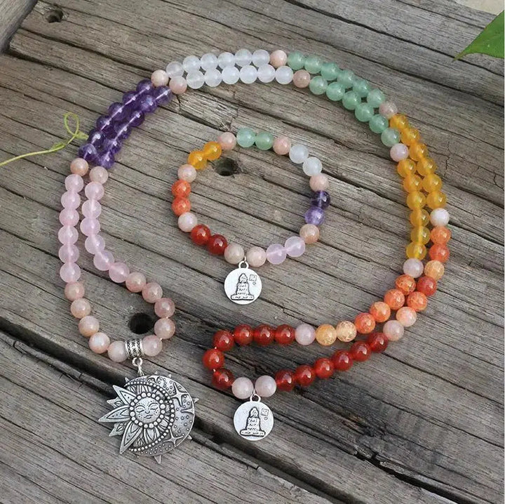 Natural Crystal 108 Bead Mala Necklaces & Bracelet Sets