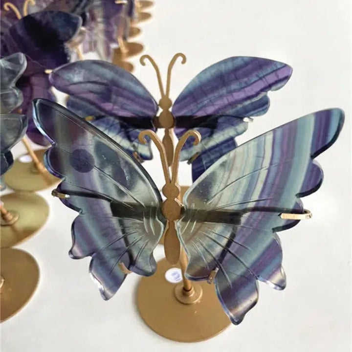 Natural Crystal Butterfly Wings, 4 Materials With Stand 1 Pair