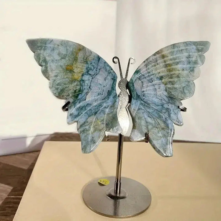 Natural Crystal Butterfly Wings, 4 Materials With Stand 1 Pair