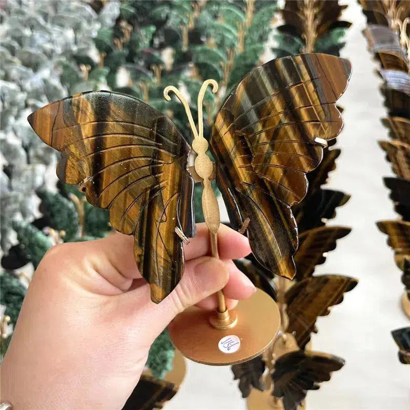 Natural Crystal Butterfly Wings, 4 Materials With Stand 1 Pair