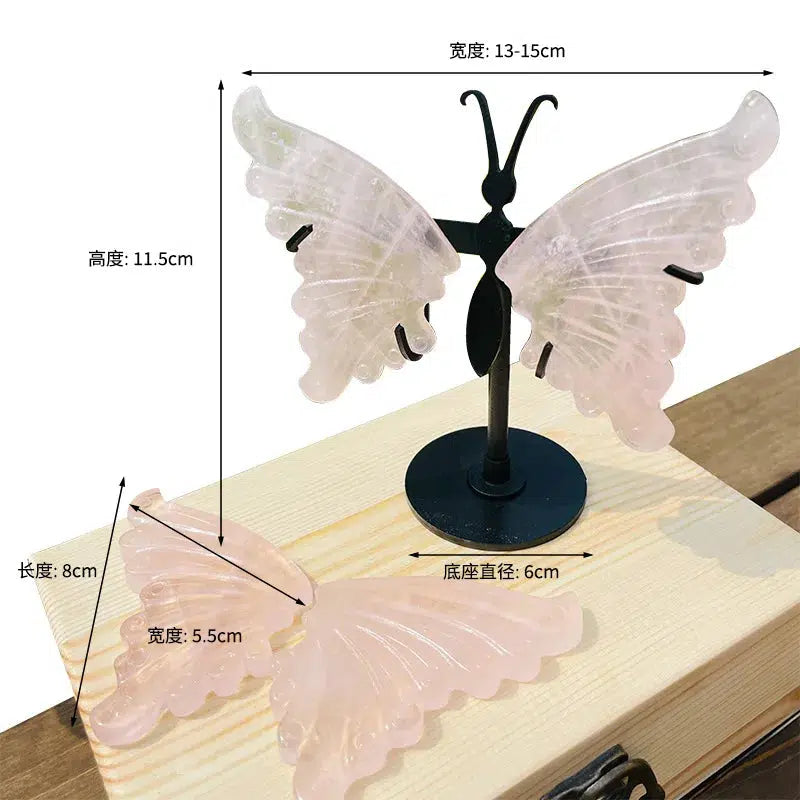 Natural Crystal Butterfly Wings, 4 Materials With Stand 1 Pair