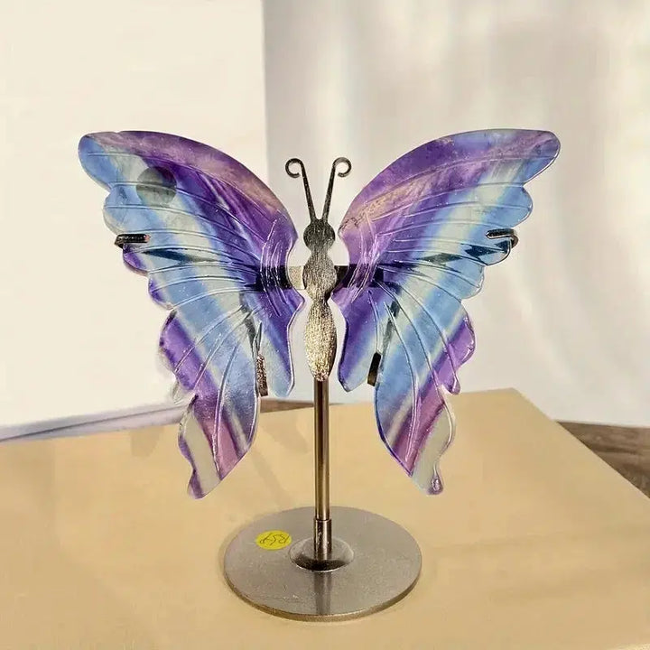 Natural Crystal Butterfly Wings, 4 Materials With Stand 1 Pair