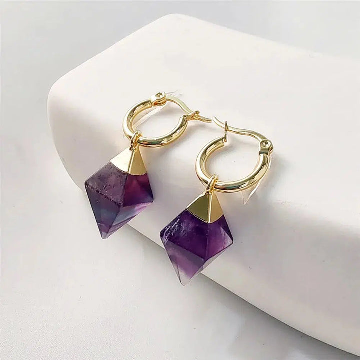 Natural Crystal Hoop Earrings