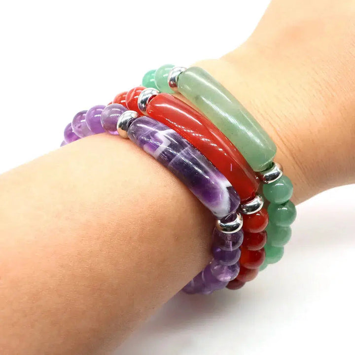 Natural Crystal Rectangle Bar Bead Bracelets in 22 Materials