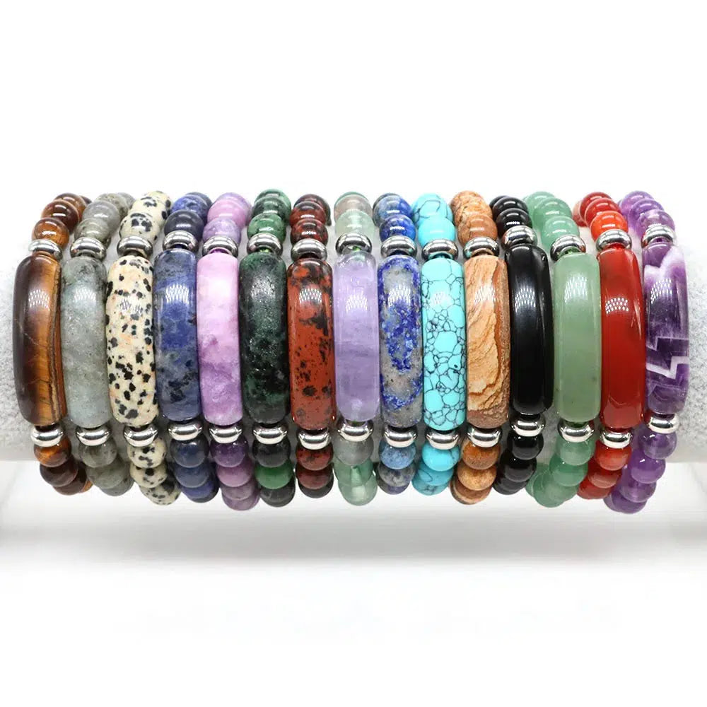 Natural Crystal Rectangle Bar Bead Bracelets in 22 Materials