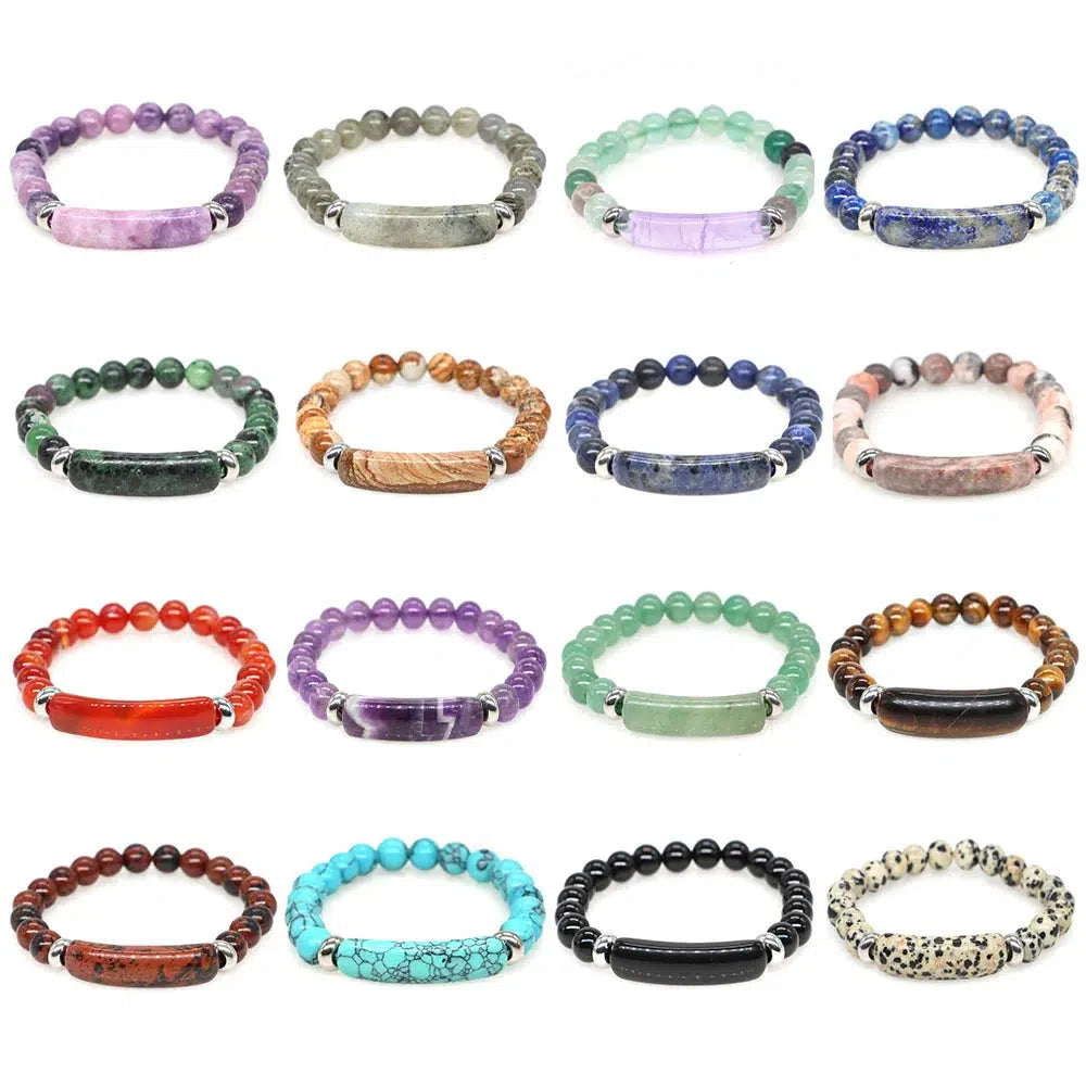 Natural Crystal Rectangle Bar Bead Bracelets in 22 Materials